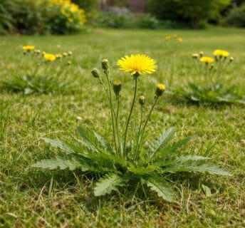 Akkerleeuwenklauw in het gazon - lichtgroene drielobbige blaadjes laag bij de grond