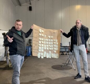 Teamoverleg met planning en strategie in een werkplaats
